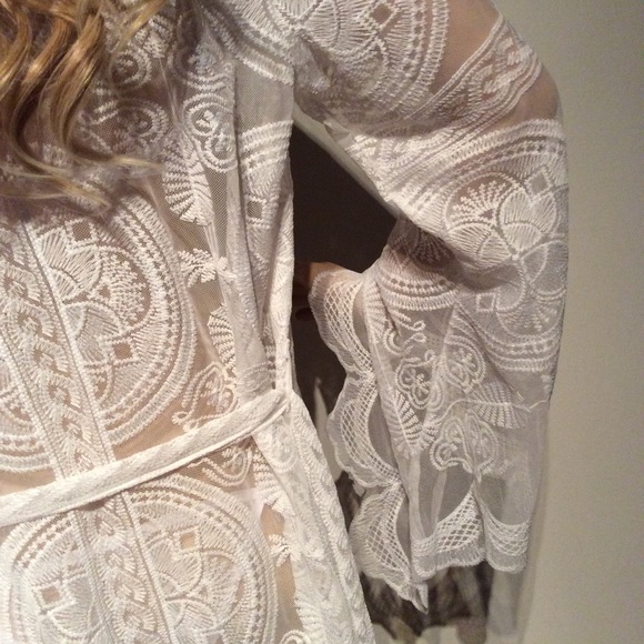 🎀 KIMONO ROBE CARDIGAN DUSTER LACE BOHO CHIC PURE WHITE BEACH SUMMER LONG MAXI - Picture 10 of 14